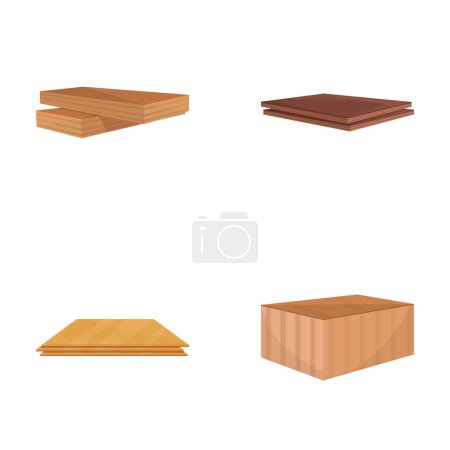 Iconos de tablón de madera conjunto vector de dibujos animados. Tablón de madera, como parquet y laminado. Material de construcción