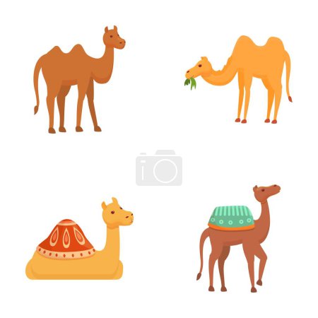 Illustration for Camel icons set cartoon vector. Different type of cartoon camel. Desert animal - Royalty Free Image