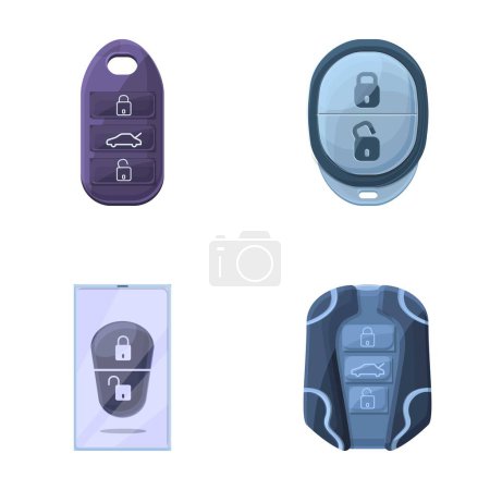 Autoschlüssel-Symbole setzen Cartoon-Vektor. Keyless vehicle entry device. Automobilschutz, moderne Technik