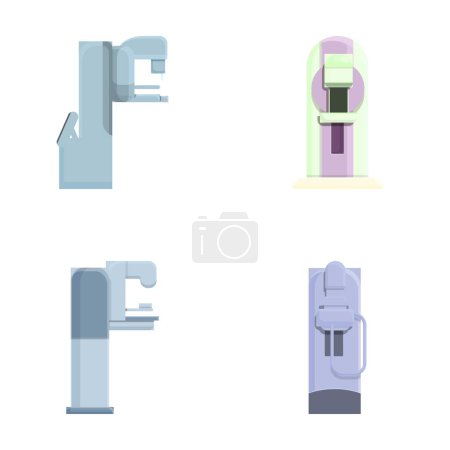Breast radiography icons set cartoon vector. Equipment for mammography. Medical research, healthcare