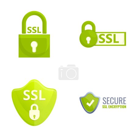 Ssl secure icons set cartoon vector. Secure sockets layer certificate. Secure online payment