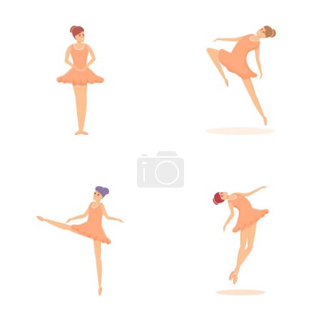 Ballerina icons set cartoon vector. Ballerina dancer in beautiful pose. Ballet, art