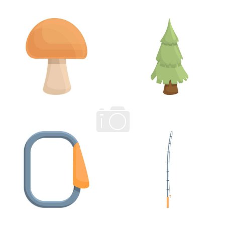 Fishing equipment icons set cartoon vector. Various tool for fishing. Active lifestyle