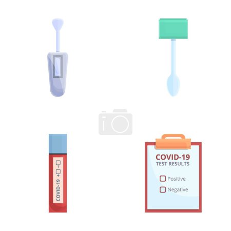 Pcr iconos de prueba conjunto vector de dibujos animados. Equipo para pruebas de coronavirus. pandemia mundial de virus
