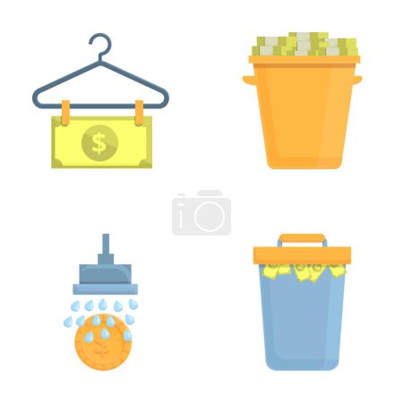 Financial crime icons set cartoon vector. Symbolic money laundering process. Fraud and financial machination