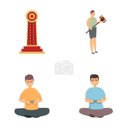 Game stock icons set cartoon vector. Man playing computer game. Entertainment, pastime