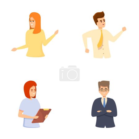 Office worker icons set cartoon vector. People in work collaboration together. Company employees