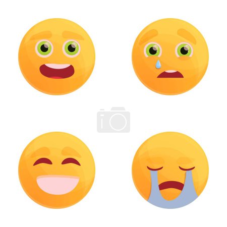 Emoticon icons set cartoon vector. Smiley with expression of different emotion. Chat communication element