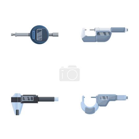 Illustration for Classic micrometer icons set cartoon vector. Laboratory digital micrometer. Number precision tool - Royalty Free Image