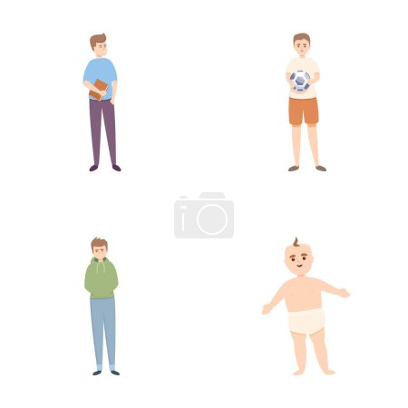 Age period icons set cartoon vector. Boy at different period of life. Life cycle, growing up