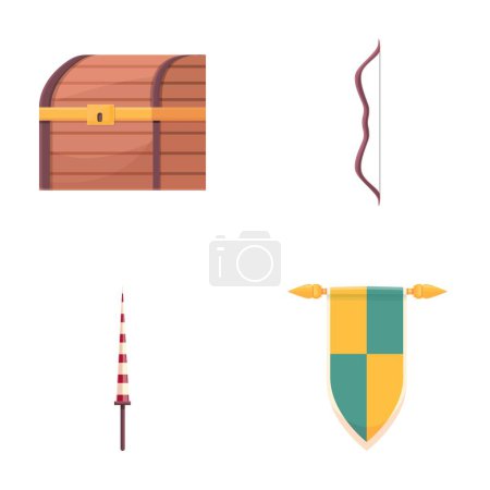 Medieval icons set cartoon vector. Middle ages attribute. Historical concept