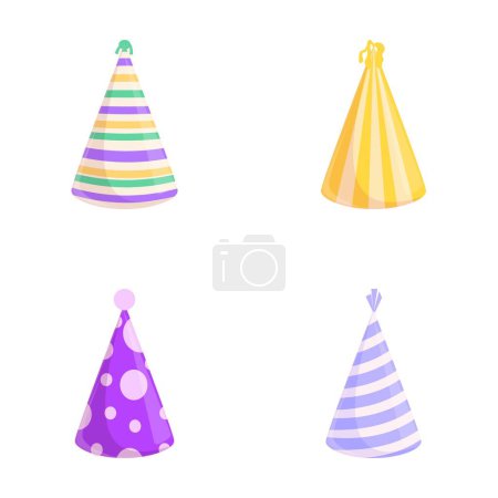Party hat icons set cartoon vector. Holiday celebration paper cone. Festive accessory