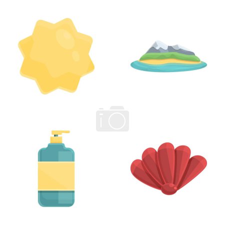 Ilustración de Iconos de vacaciones de playa conjunto vector de dibujos animados. Atributo de las vacaciones de verano. Hora de verano - Imagen libre de derechos
