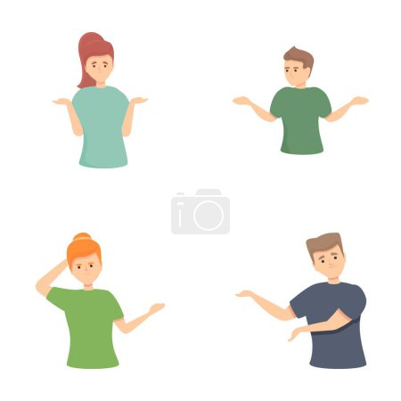Uncertainty icons set cartoon vector. Various character does not know what to do. Making decision