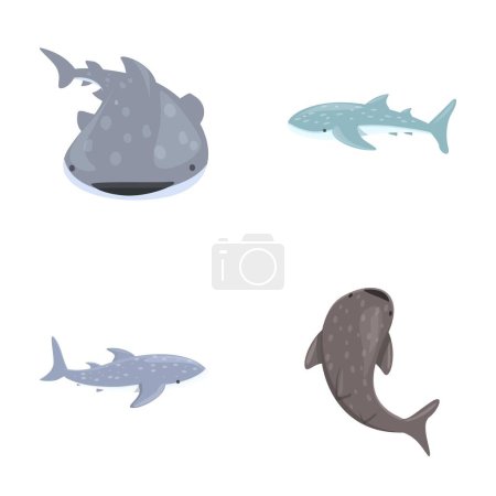 Shark icons set cartoon vector. Cartoon blue whale shark. Large underwater animal