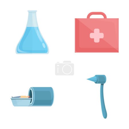 Diagnostic procedure icons set cartoon vector. Patient being examined in clinic. Healthcare concept