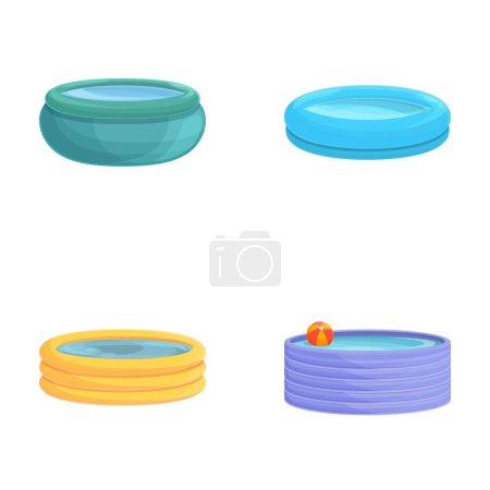 Inflatable pool icons set cartoon vector. Swimming pool of various shape. Summer vacation