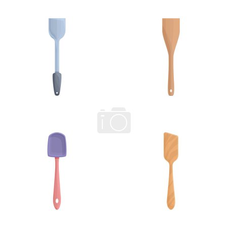 Kitchen spatula icons set cartoon vector. Cooking spatula of various shape. Kitchen utensils