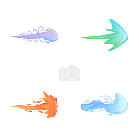 Illustration for Shot energy icons set cartoon vector. Gun flashes or gunshot animation. Cartoon flash effect - Royalty Free Image