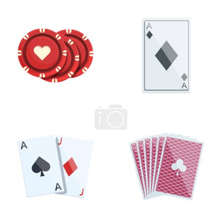 Casino iconos de póquer conjunto vector de dibujos animados. Casino cartas de póquer y fichas. Pasatiempo, adicción