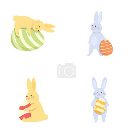 Illustration for Easter bunny icons set cartoon vector. Cute rabbit and easter egg. Spring religious holiday - Royalty Free Image