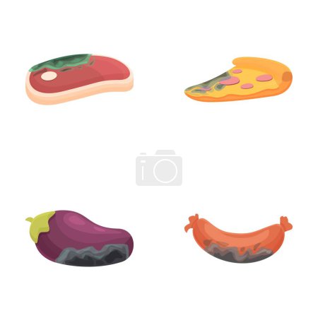 Ilustración de Iconos de comida mohosa conjunto vector de dibujos animados. Producto estropeado y dañado. Residuos de alimentos orgánicos - Imagen libre de derechos