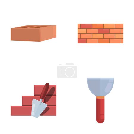 Illustration for Brick work icons set cartoon vector. Brick wall and trowel. Construction equipment - Royalty Free Image