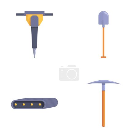 Mining work icons set cartoon vector. Equipment for mining industry. Coal industry