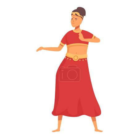Robe rouge danseuse indienne icône dessin animé vecteur. La culture féminine. Décor joli
