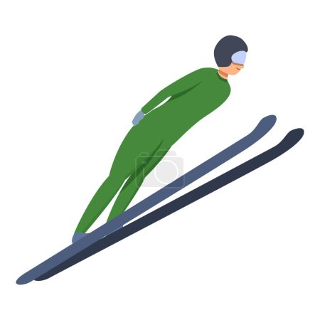 Ski jumper in green costume icon cartoon vector. Training session. Person vacation