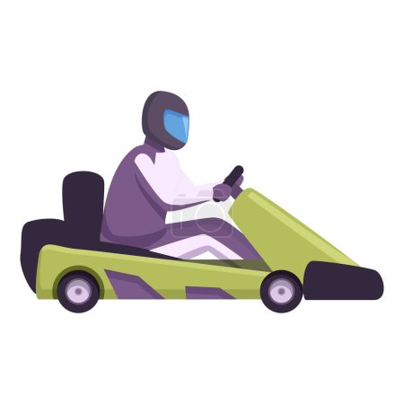 Téléchargez les illustrations : Adrénaline karting icône dessin animé vecteur. Pilote de course. Mouvement du véhicule - en licence libre de droit