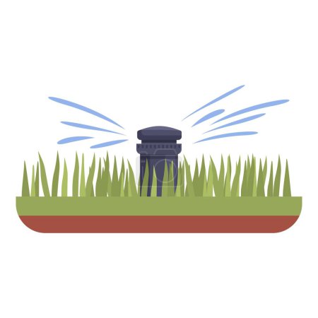 Garden sprinkler system icon cartoon vector. Farm irrigation. Green grass watering