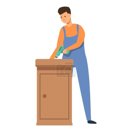 Illustration for Carpenter fixing furniture icon cartoon vector. Using screwdriver. Customer fitting - Royalty Free Image