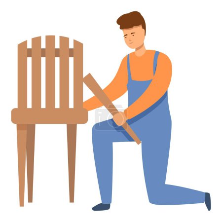 Illustration for Service man repair wooden chair icon cartoon vector. Cabinet master. Workman art - Royalty Free Image