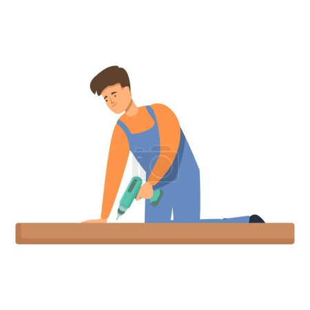 Illustration for Carpenter using screwdriver icon cartoon vector. Furniture home assembly. Domestic interior - Royalty Free Image