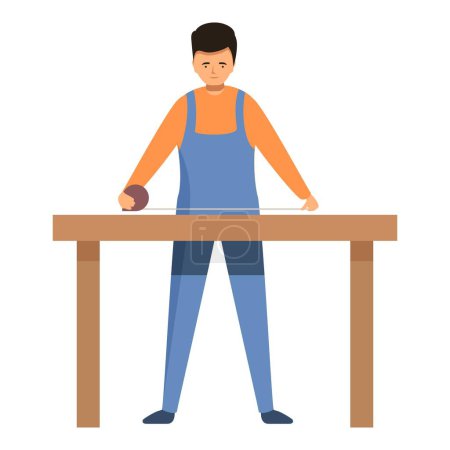 Illustration for Carpenter make final measurement icon cartoon vector. Furniture fixing. Home service - Royalty Free Image