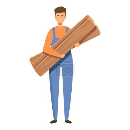 Illustration for Carpenter takes wooden planks icon cartoon vector. Domestic fitting. Wooden work - Royalty Free Image