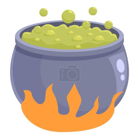 Siedender Hexenkessel in Flammen Icon Cartoon Vektor. Alchemistische Formel. Zauberfee