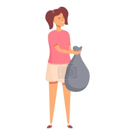Chica tomar basura icono bolsa vector de dibujos animados. Camarero. Persona de trabajo
