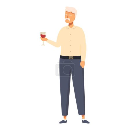Senior man take wine glass icon cartoon vector. Home toast. Holiday event