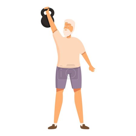 Illustration for Senior man kettlebell push up icon cartoon vector. Sport fitness. Activity shape - Royalty Free Image