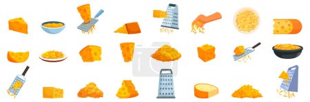 Iconos de queso rallado conjunto vector de dibujos animados. Menú de recetas. Decoración café comida