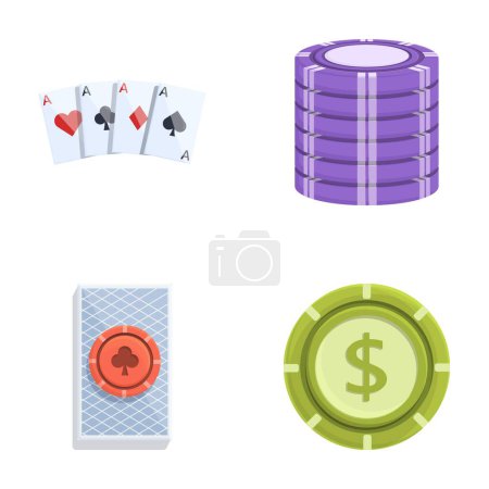 Icônes de jeu définir vecteur de dessin animé. Cartes et jetons de poker Casino. passe-temps, dépendance