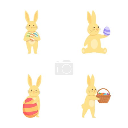 Illustration for Happy easter icons set cartoon vector. Cute rabbit and easter egg. Spring religious holiday - Royalty Free Image