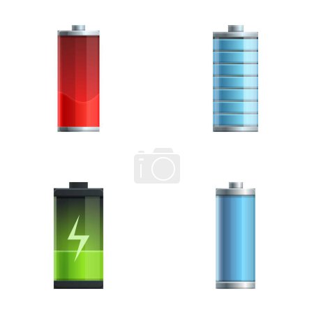 Battery icons set cartoon vector. Battery with different level of charge. Electric power accumulator