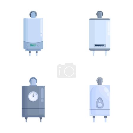 icônes de chaudière à gaz définir vecteur de dessin animé. Chaudière à gaz et chauffe-eau électrique. Equipements ménagers