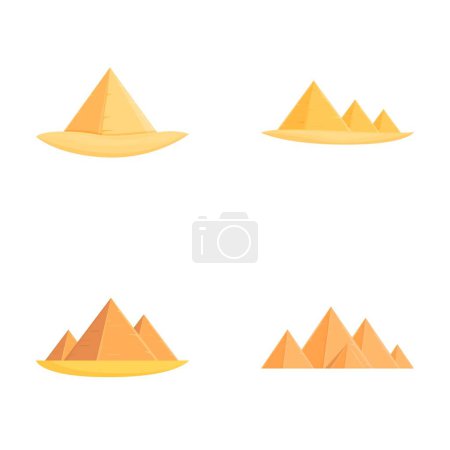 Egyptian pyramid icons set cartoon vector. Ancient pharaoh tomb in africa. Tourism symbol