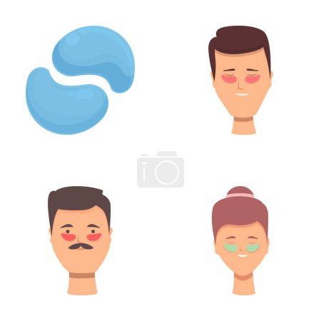 Eye patches icons set cartoon vector. People with cosmetic patches under eye. Beauty product