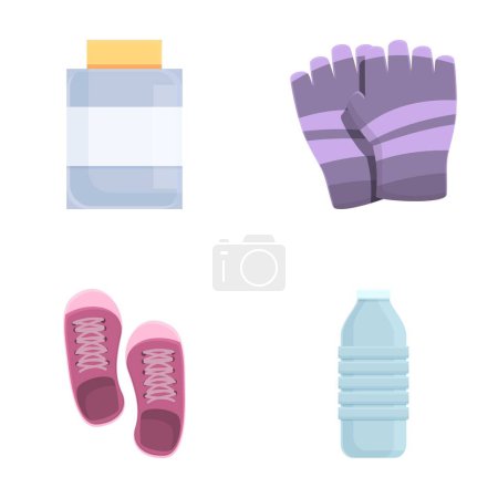 Sport equipment icons set cartoon vector. Sportswear and accessory. Healthy lifestyle