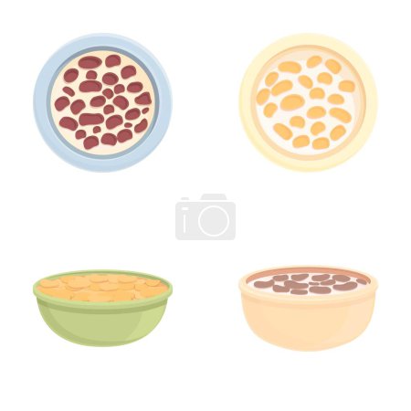 Illustration for Breakfast cereal icons set cartoon vector. Bowl breakfast cereal and cornflake. Food concept - Royalty Free Image